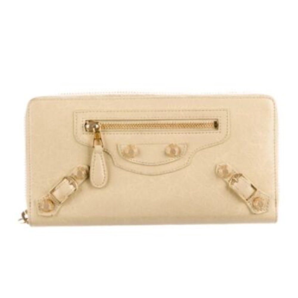BALENCIAGA Giant 21 Leather Continental Wallet Tan and Gold City